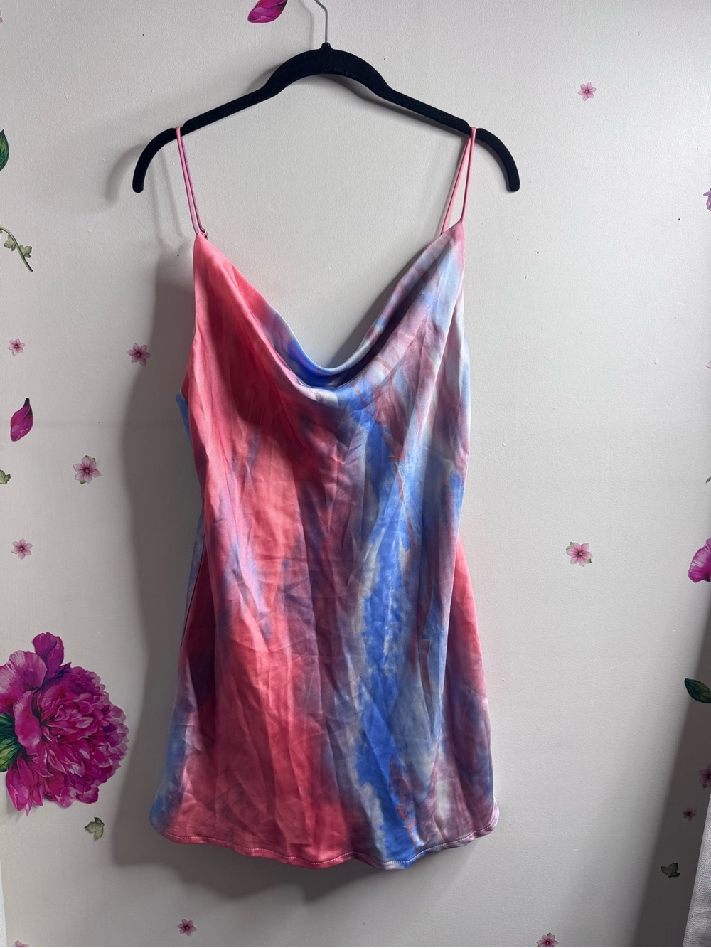 Tie-Dye Cowl Neck Mini Dress in Pink & Blue
